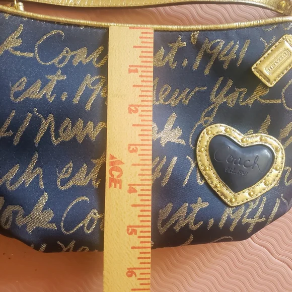COACH Poppy Blue Gold New York Script Signature Heart Poppy Crossbody - Picture 13 of 14
